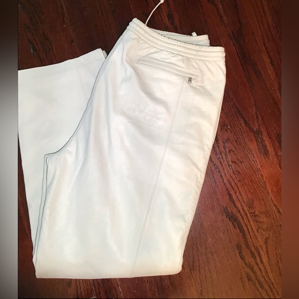 Sean John vintage womens cream genuine leather drawstring pants size XXL